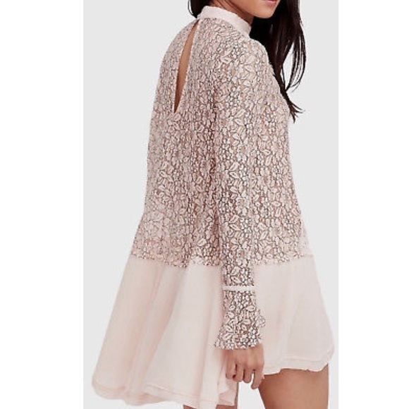 FREE PEOPLE SECRET ORIGINS LACE TUNIC, ROSY CORAL, LONG BELL SLEEVES (NWT) - Picture 2 of 8